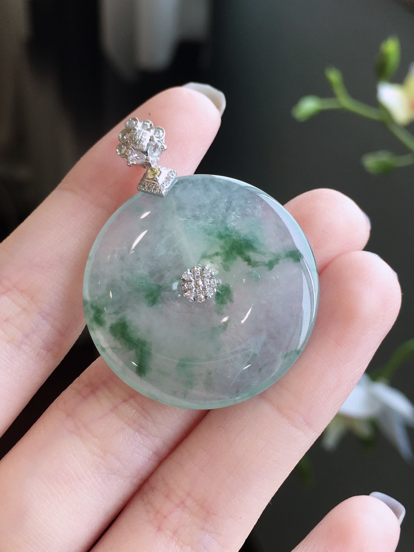 冰飘花平安扣吊坠